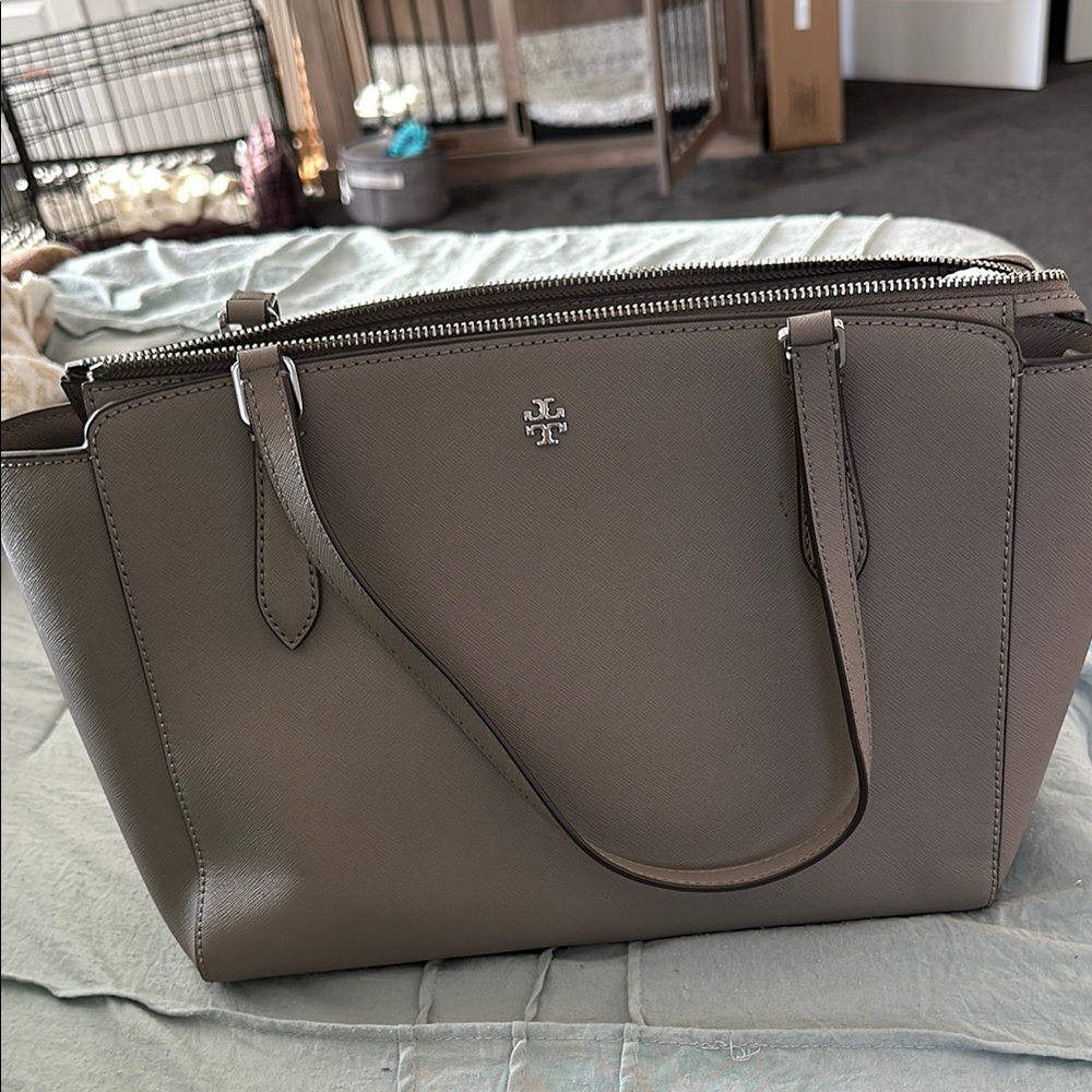 Tory Burch Gray Leather Tote Bag
